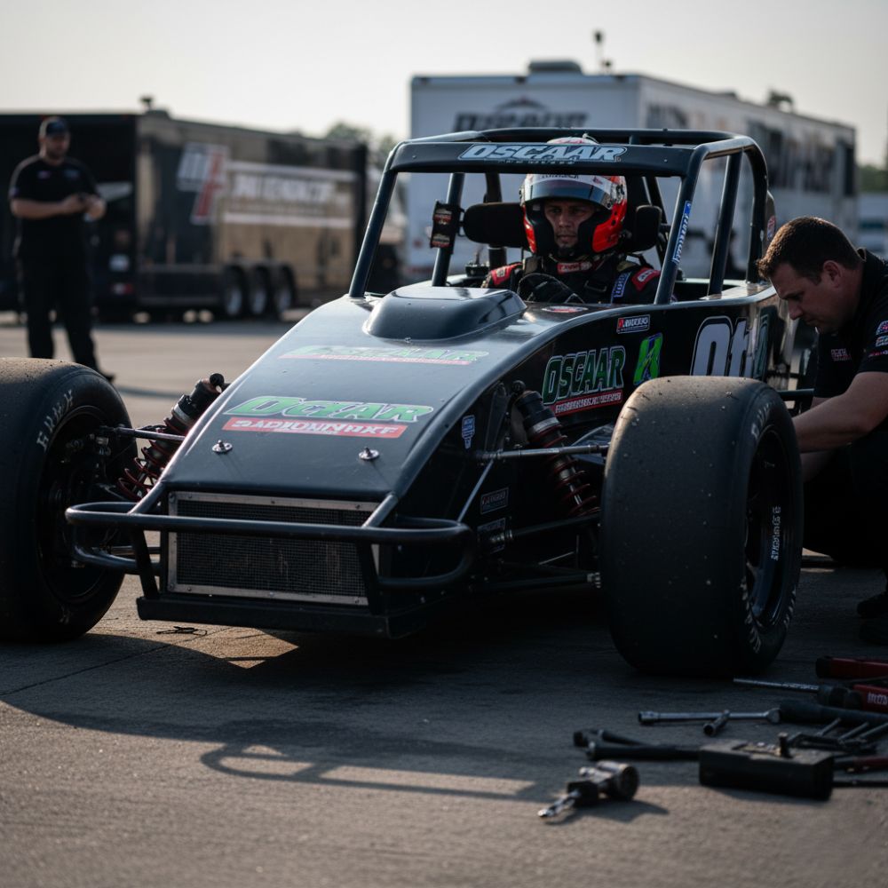 OSCAAR Open Wheeled Modified Race Car Queenston Chevrolet Buick GMC OSCAAR Open Wheeled Modified race car in action